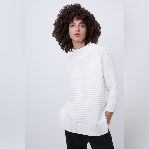 French Connection | White Knit Mozart Popcorn High Neck Sweater | Size L - Picture 2 of 10